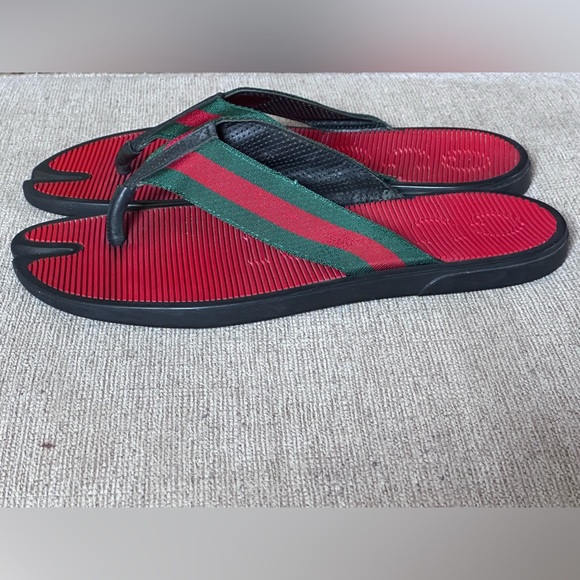 Gucci Gucci Web Green Red Thong Strap Men’ Rubber Sandals Size 10 G 11 US - Picture 5 of 11